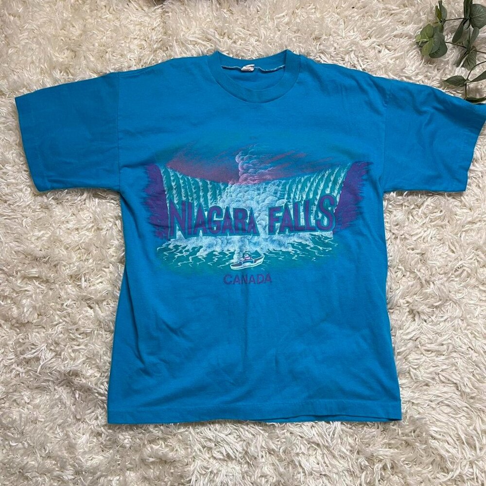 🌊 Vintage Niagara Falls Canada Single Stitch Tee – Blue – Size L (Fits M)‎